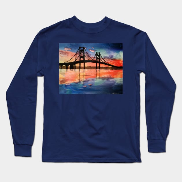 Mackinac Bridge Geometric Long Sleeve T-Shirt by SistersInArtN